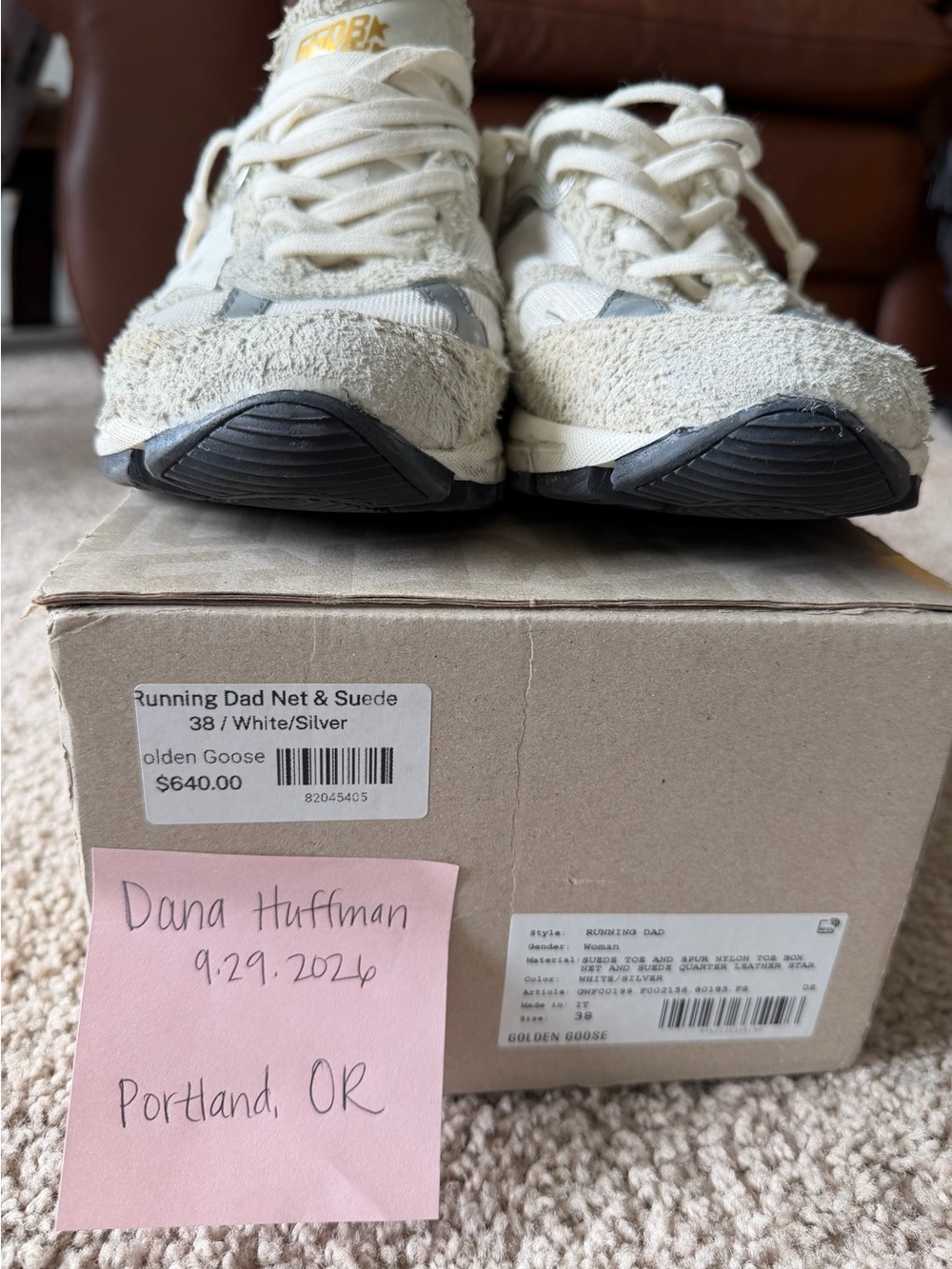 Golden Goose White and Silver Running Dad Sneakers